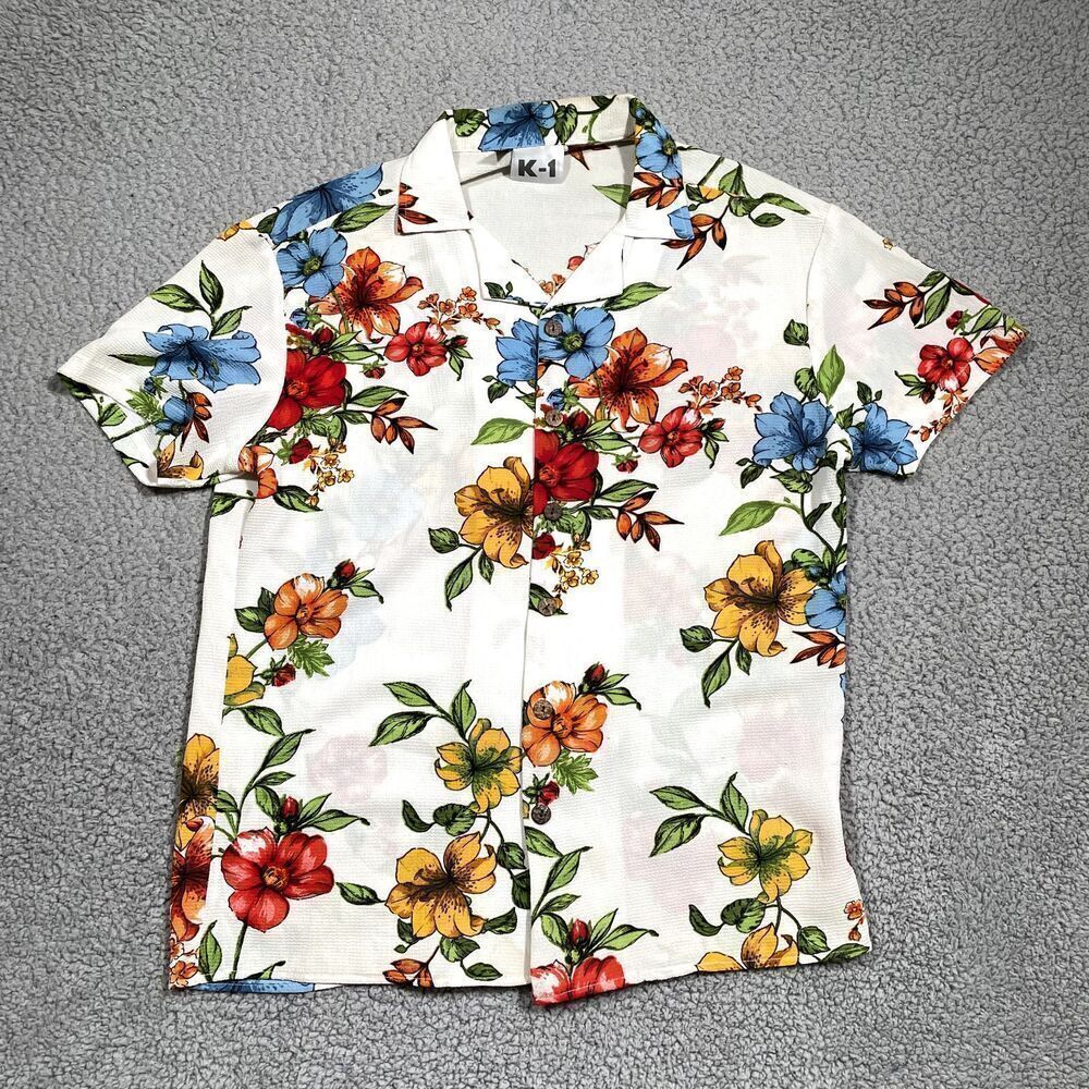 Hawaiian Button Up Shirt Men's Short Sleeve Floral K-1 Made In USA Medium